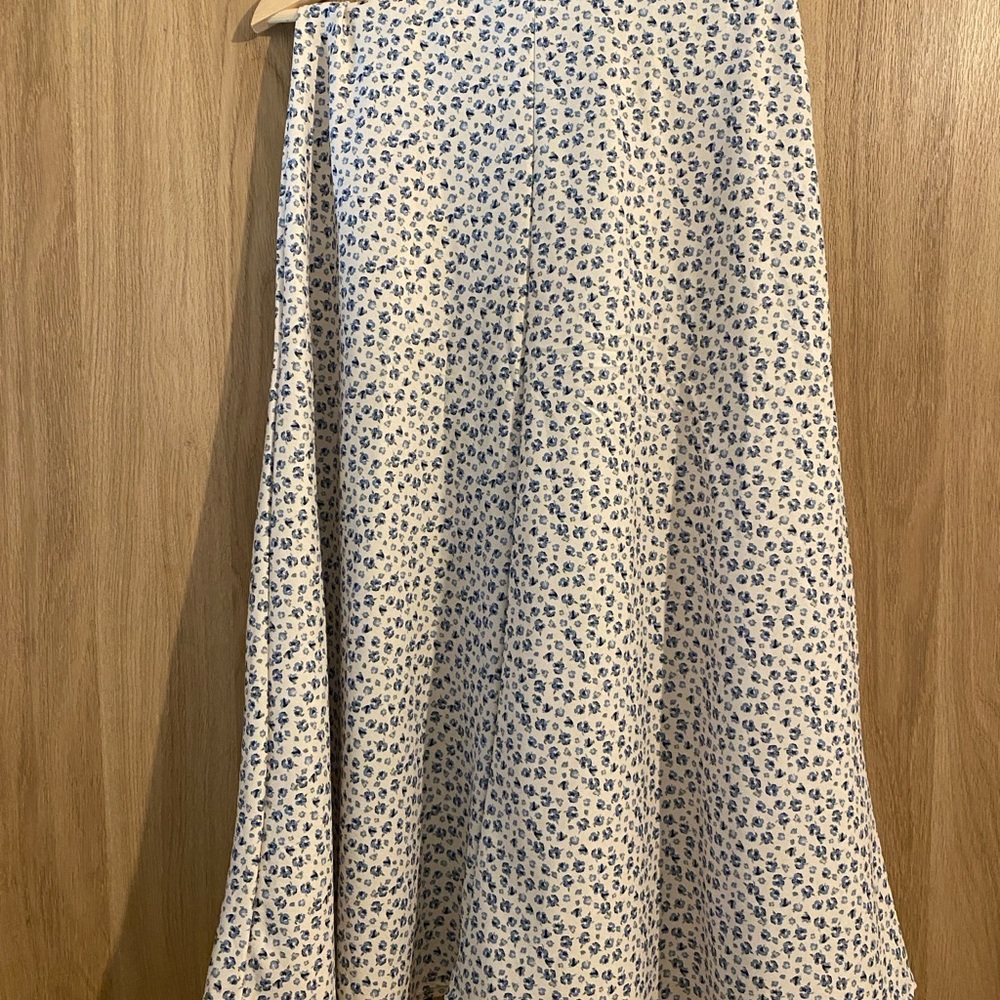 Cream Floral A-Line Skirt with Blue Print